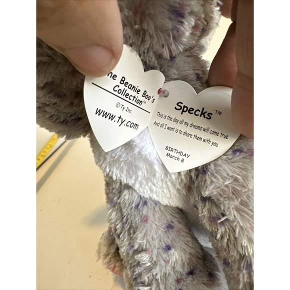 Ty SPECKS the Speckled Grey Elephant 9 Inch Beanie Boos Grey Pink Glitter W Tag - Picture 4 of 14